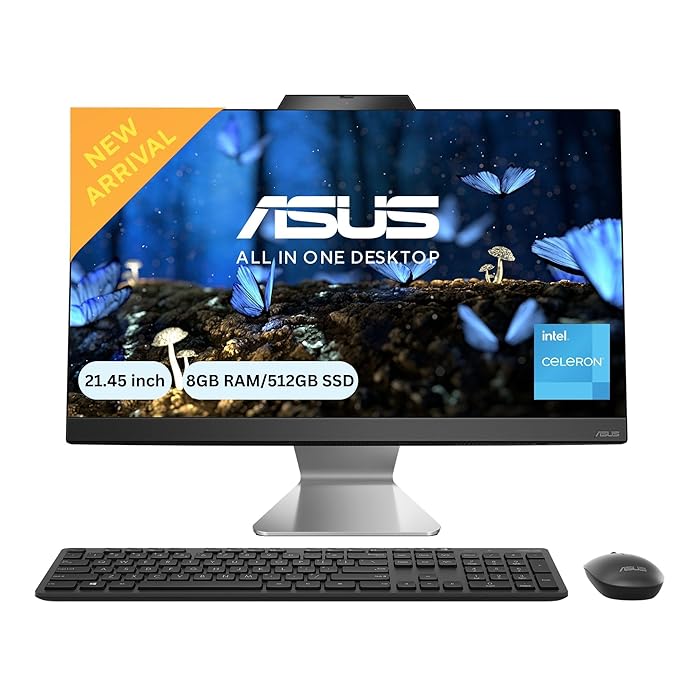 ASUS AIO A3202 21.45″ FHD Celeron 8GB/512GB Win11 PC with Wireless Keyboard & Mouse